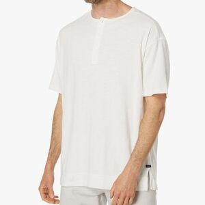 Good Man Brand Short Sleeve Linen Henley Tee Size Large White